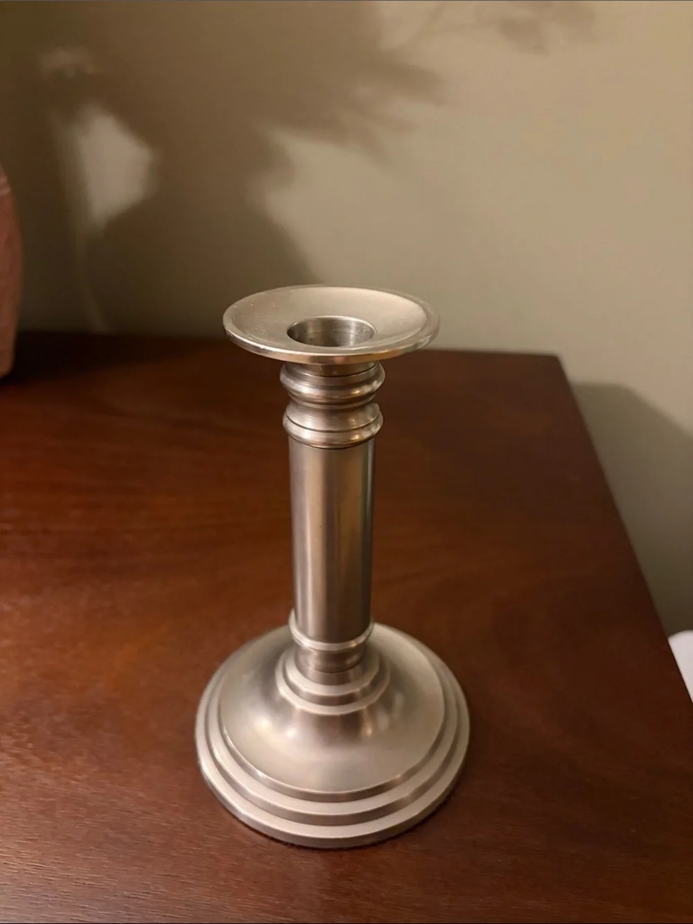 Vintage Pier 1 Imports Metal Candlestick Holder-Brushed Pewter Finish Made India